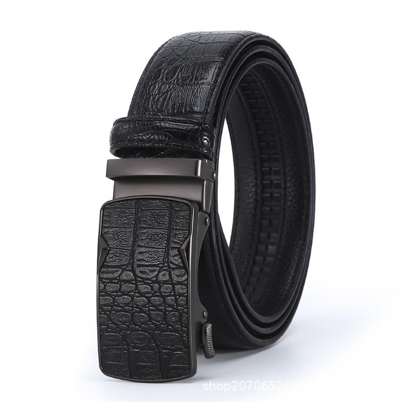 New Popular Leather Belt Men's Casual Business All-Match Comfort Click Belt Crocodile Pattern Pant Belt with Goods