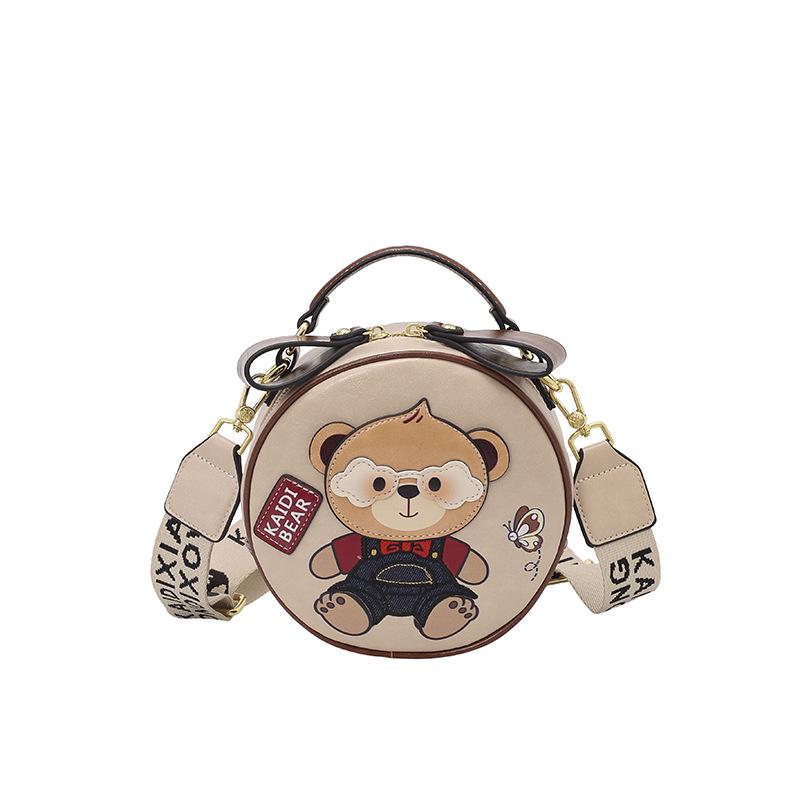 Cartoon Teddy Bear Round Cookie Handheld & Crossbody Bag with Wide Strap - Women's Cute Small Bag