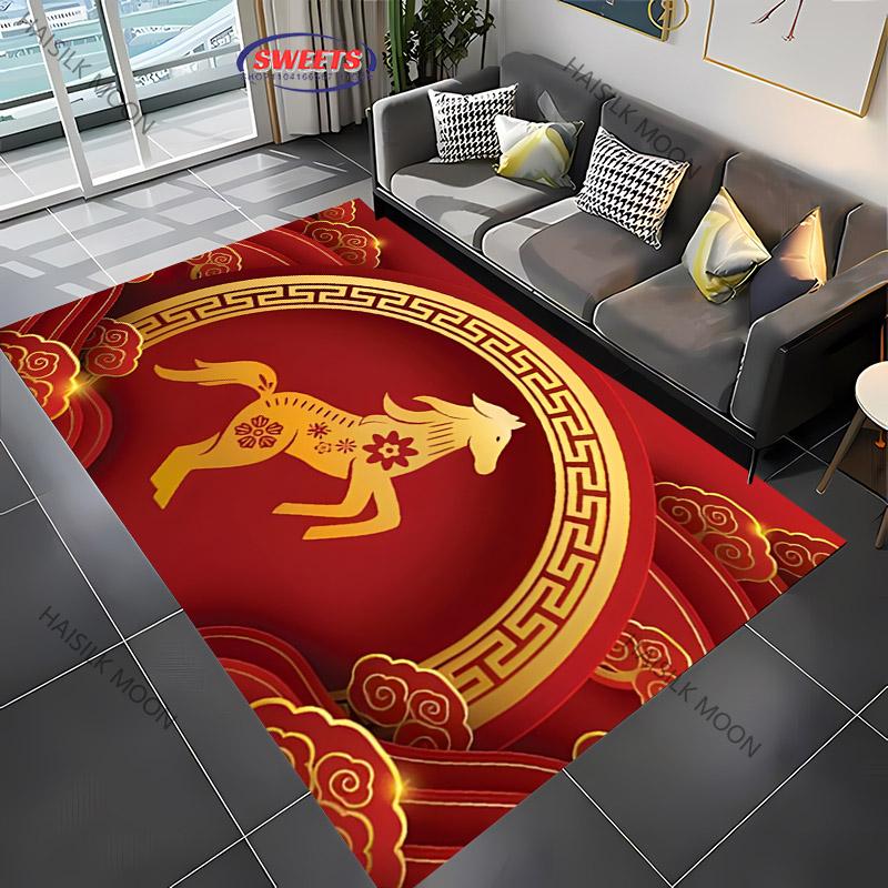 

1PC Chinese Style Zodiac Malone Horse Dragon Theme Printed Carpet, Rugged for Living Room Bedroom, Door Decor Mat, Holiday Gifts 40x60cm (16x24in)