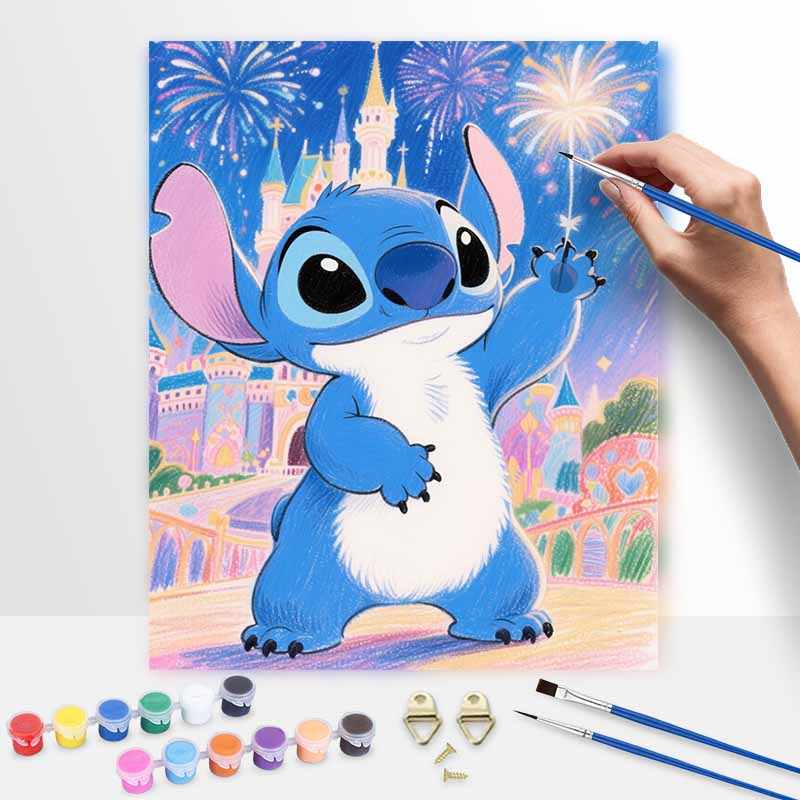 Disney Stitch Fireworks Castle Paint by Numbers Painting Art Kit Home Decor Gift 20x30cm