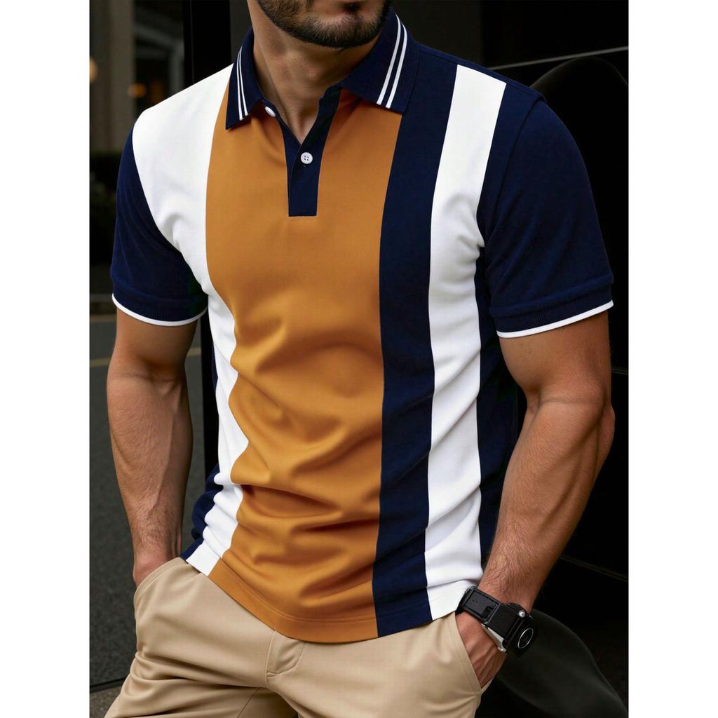 Stylish Striped Short-sleeve Polo Shirt, Casual and Versatile for Daily Life.