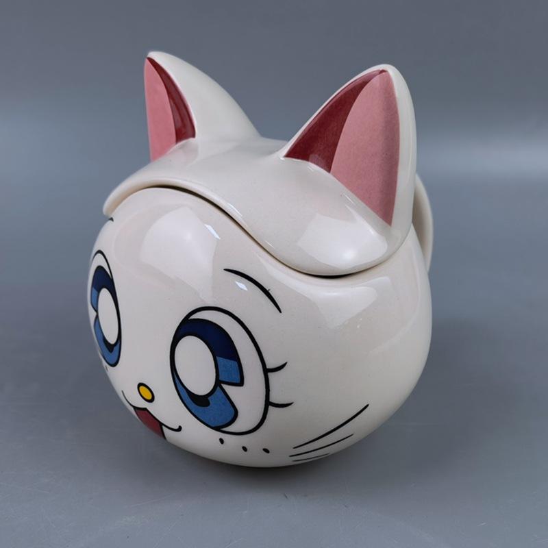 Uroczy Fajny Kot Ceramiczny Kubek Japoński Styl Kociak Filiżanka do Wody z Pokrywką Kreatywny Super Uroczy Kreskówkowy Fajny Kubek z Kotem