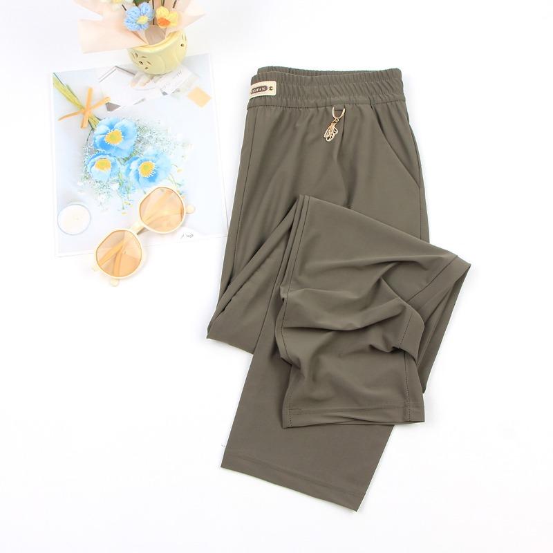 Summer New Thin Ice Silk Mother Cool High Waist Thin Elastic Casual Women's Pants Nine Points Loose Harlan Pants