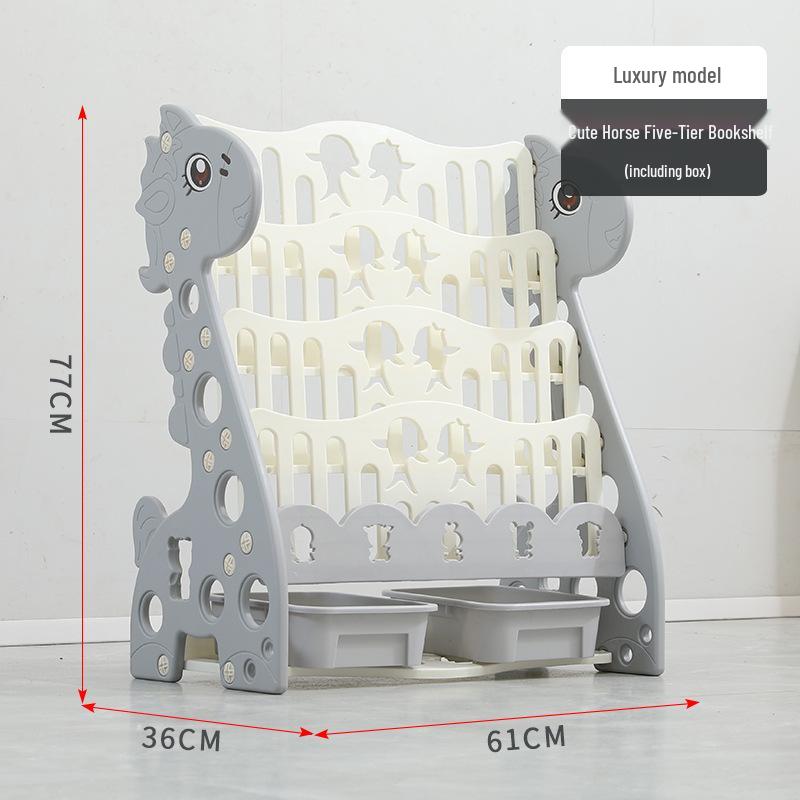 Kids' Floor-Standing Bookshelf & Toy Storage Rack - Plastic Cartoon Design
