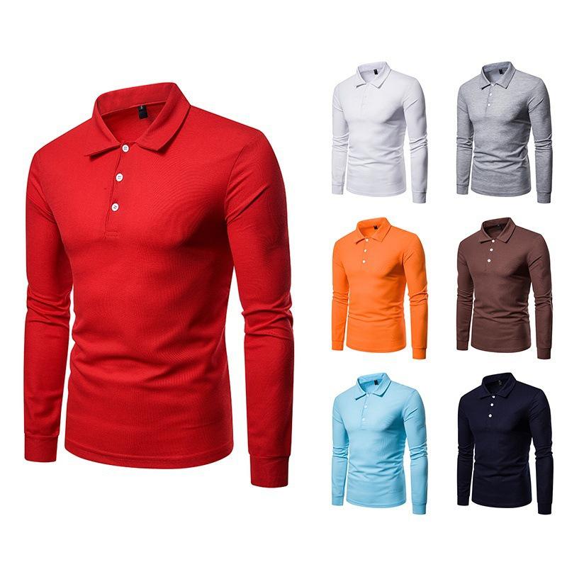 Autumn/Winter 2021 Men's Slim Fit Long Sleeve Polo with Color Turn-Down Collar