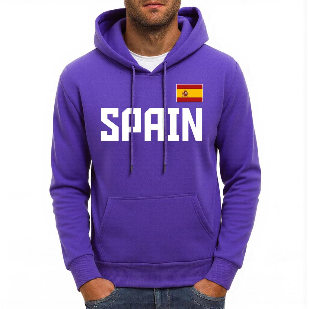 Spain Letter National Flag Printing Hoodies Male Pocket Casual Streetwear Autumn Hip Hop Man Pullover Fleece Comfortable Hoody