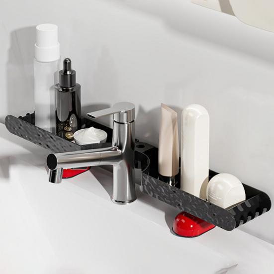 Countertop Storage Rack, No-Drill L-Shaped Corner Shelf, Drainable Moisture-Proof Bathroom Organizer, Space-Saving Shelf for Kitchen Bathroom