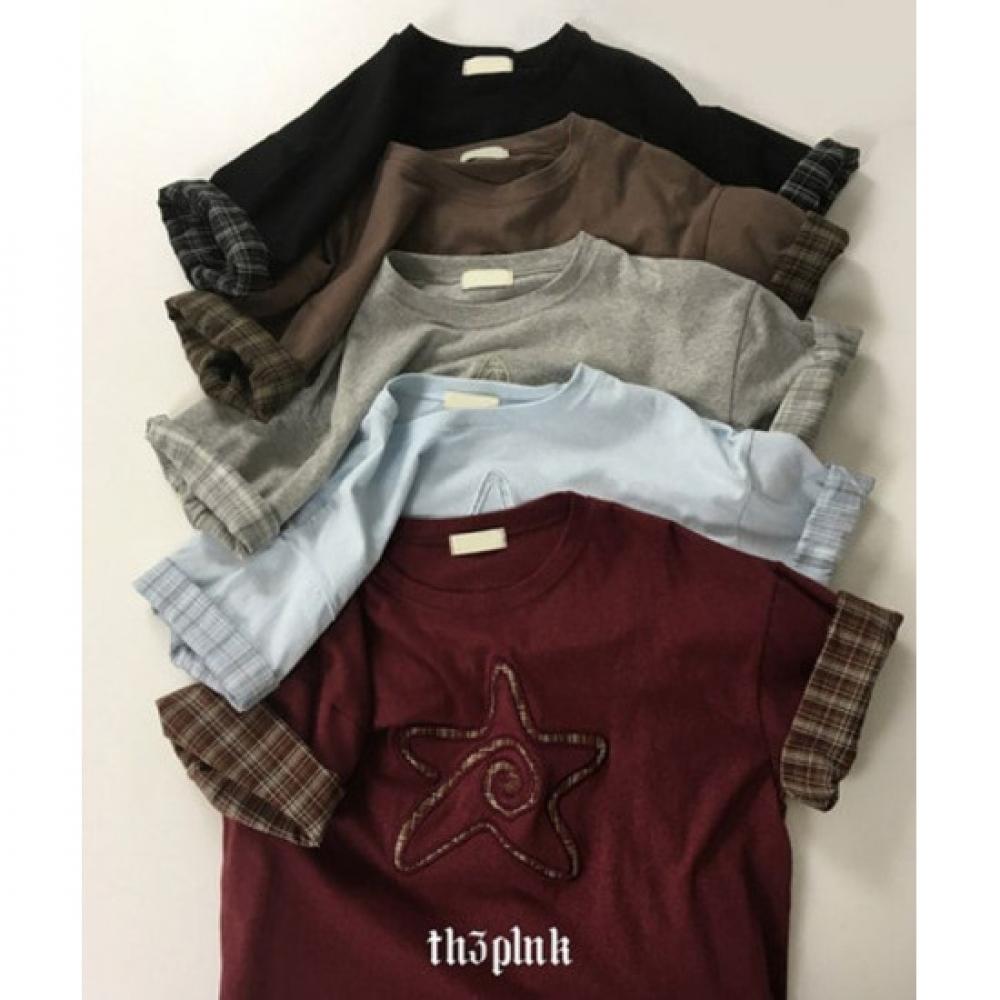 The Pink MareT Oversized Check Roll Up STar PaTch T shirT