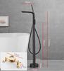 Tuqiu Black Bathtub Faucet Set Floor Decked Brass Waterfall Bathtub Mixer Morden Style Bathroom Taps
