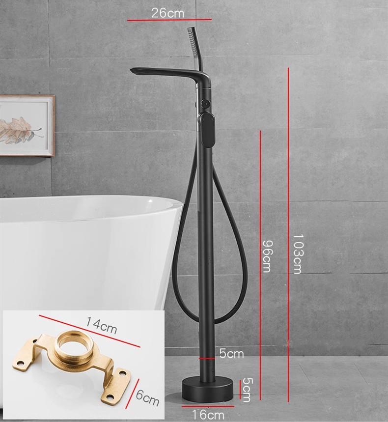 Tuqiu Black Bathtub Faucet Set Floor Decked Brass Waterfall Bathtub Mixer Morden Style Bathroom Taps