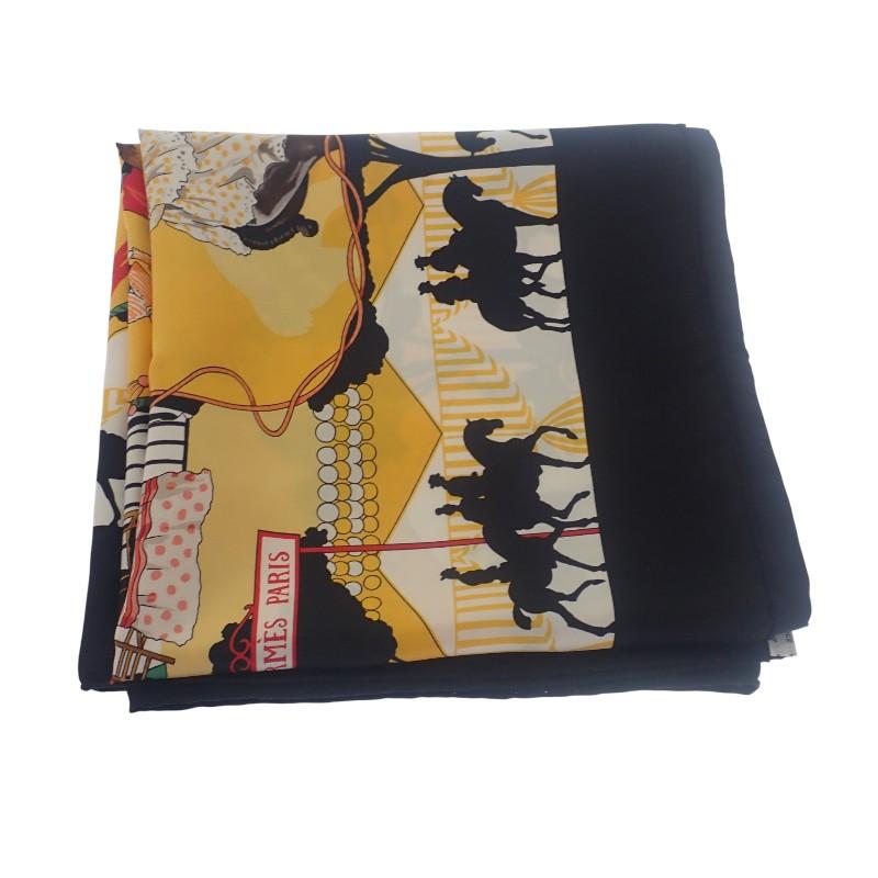 HERMES   scarf black/yellow silk Women