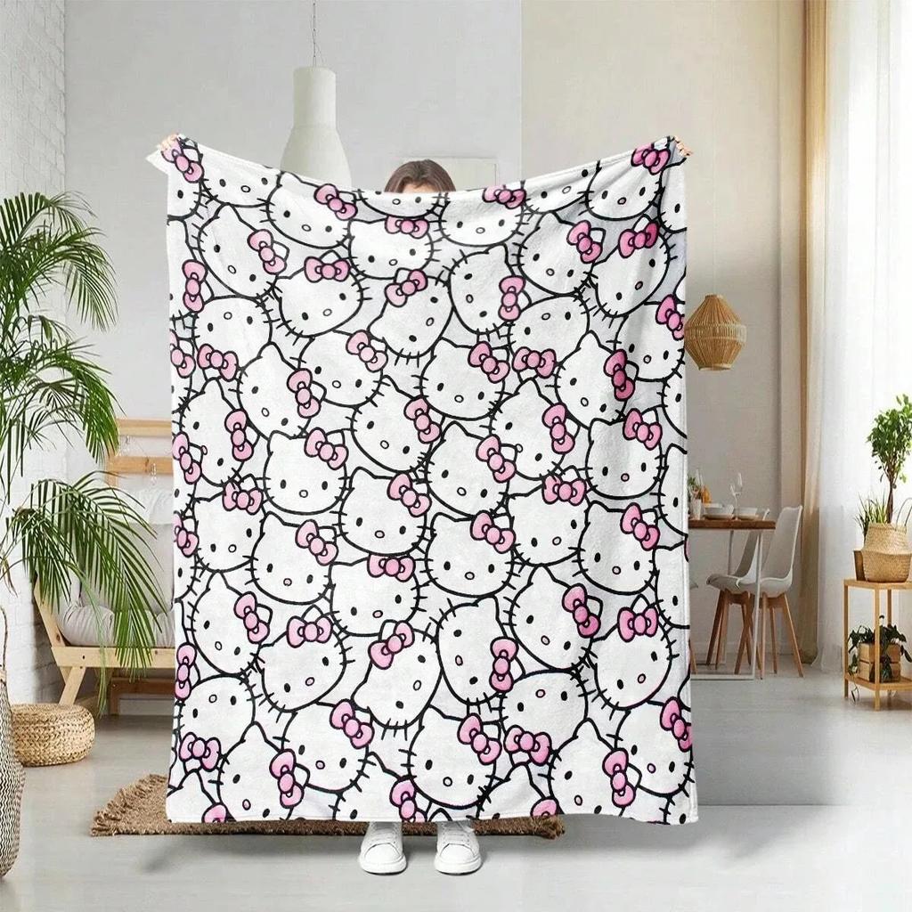 SSugar Bbunnies Kawaii Flannel Blanket  Cute Bunny Print Soft Throw Blanket for Bed Sofa Kids Bedroom Decor