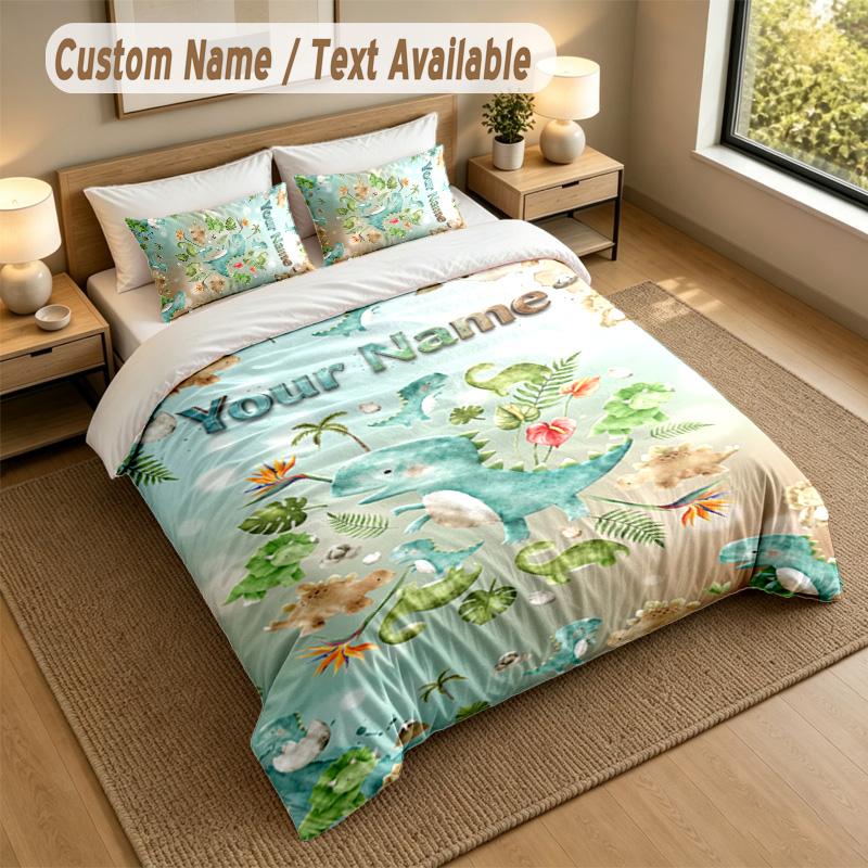 Dinosaur Theme Personalized 3Pcs Bedding Set Custom Text & Name 1 Sheet 2 Pillowcases Household Bedding 1pc