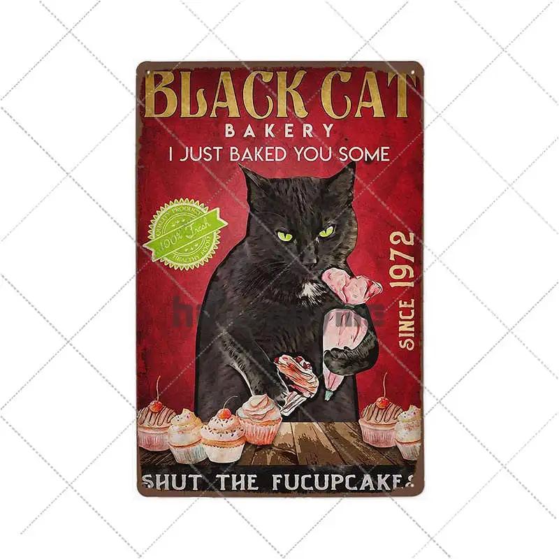 Funny Black Cat Pet Animal Cartoon Metal Tin Sign Vintage Poster Decorative Wall Plates Plaque Retro Home Decor 20x30cm