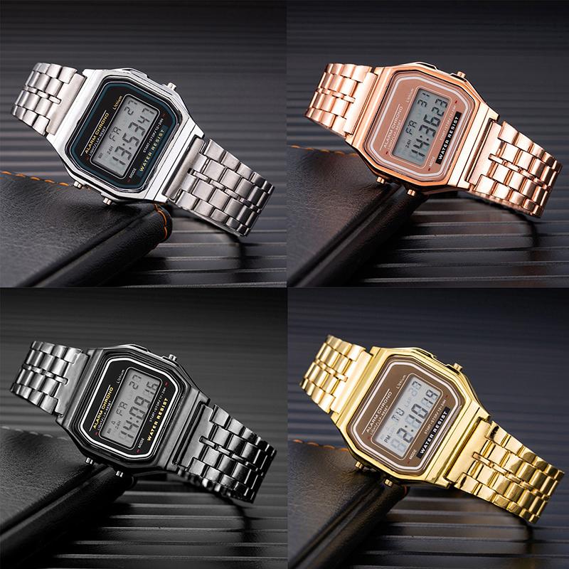Led Stainless Steel Band Watch Luxury Waterproof Retro Digital Sports Watch Men Women Luminous Electronic Wrist Watch Clock Gift