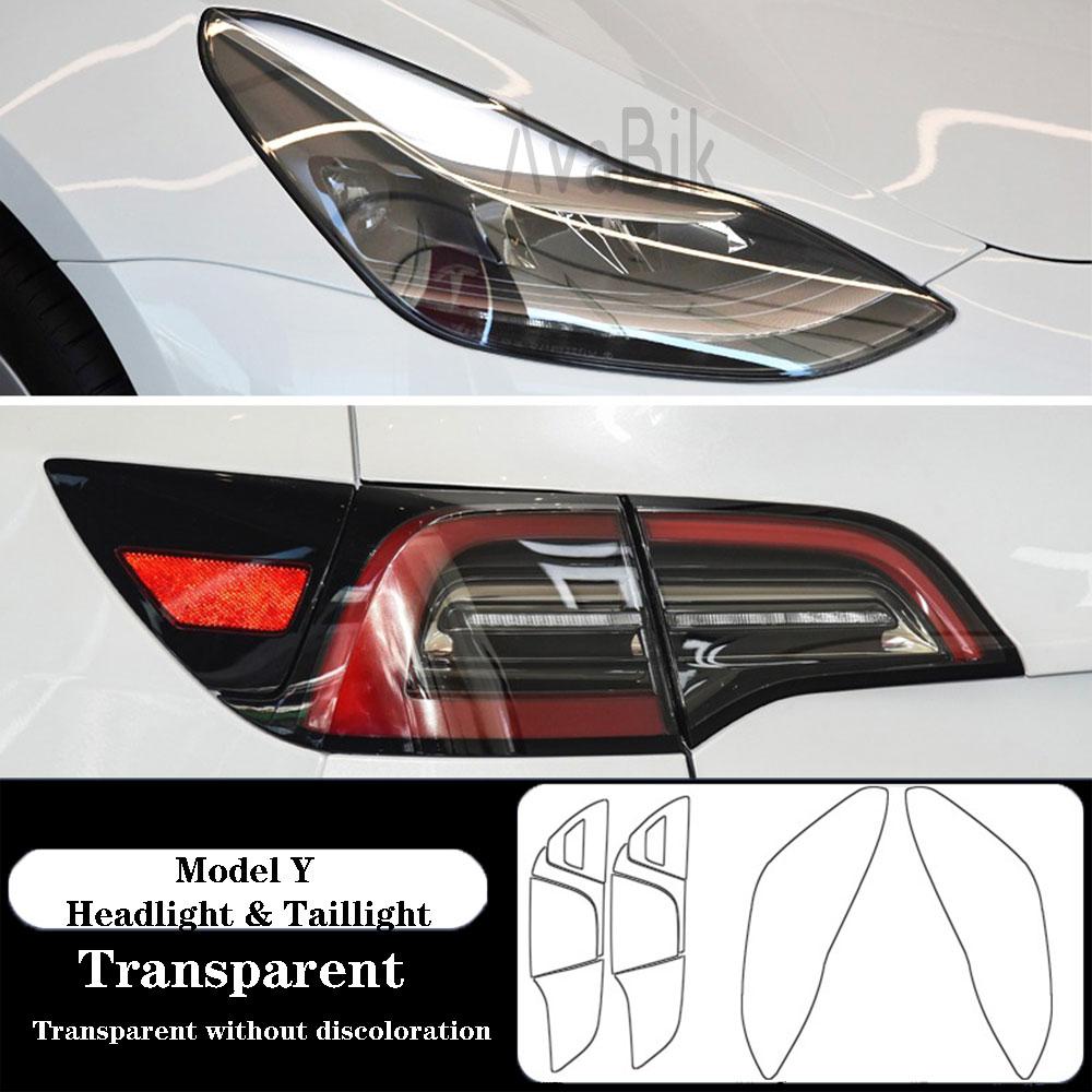 PPF Headlight & Taillight Film For Tesla Model Y 2016- Black Transparent Anti-scratch Self-healing TPU Protection Stickers