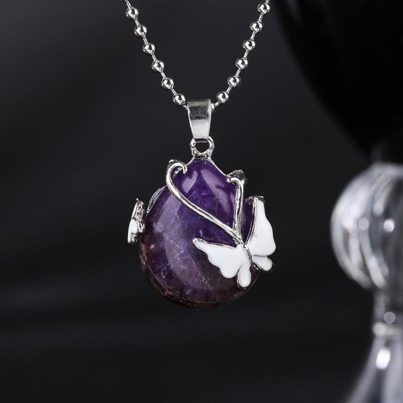 Allergy Resistant Purple Crystal Jewelry Butterfly Design Drop Pendant Necklace Clavicle Chain Charm For Daily Wear