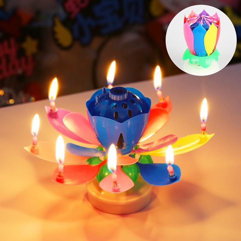 Creative Rotating Lotus Music Birthday Candle for Cakes