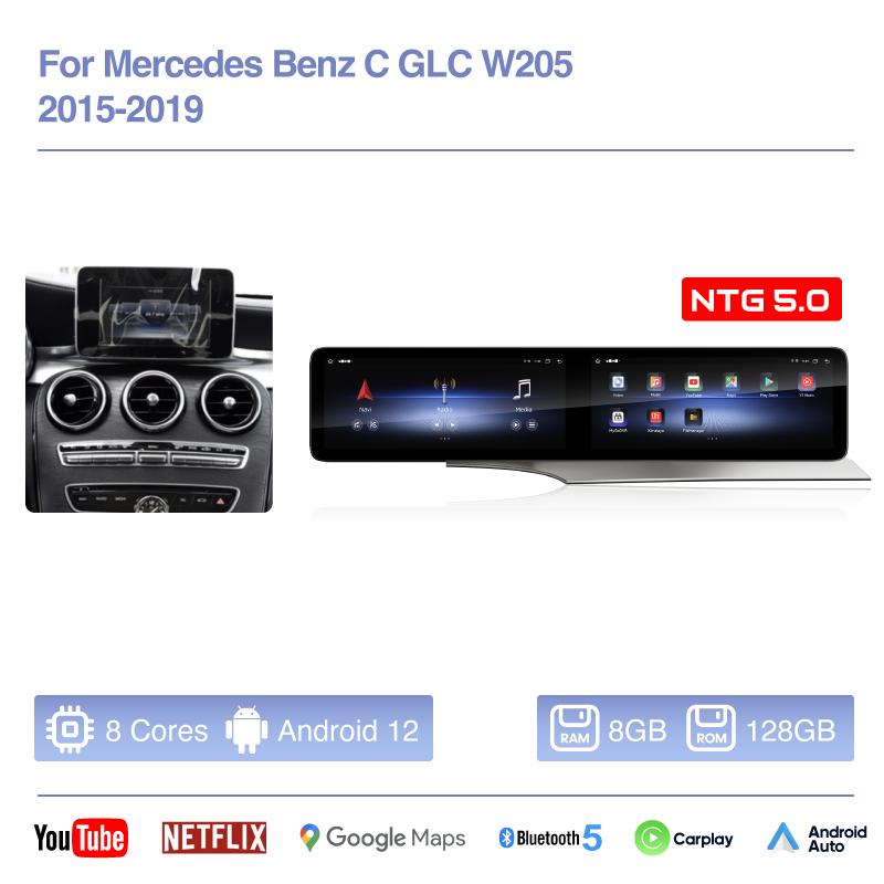 12.3inch Android12 Car Multimedia Video Player For Mercedes Benz C GLC W205 2015-2019 GPS Navigation CarPlay 4G 360Camera wifi