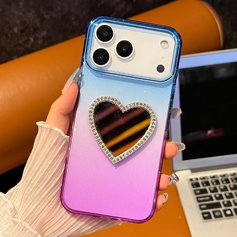 Luxury Gradient Color Collision Glitter Heart-Shaped Mirror Bumper Phone Case For iPhone 17 Pro Max 17 Air Shockproof Back Cover