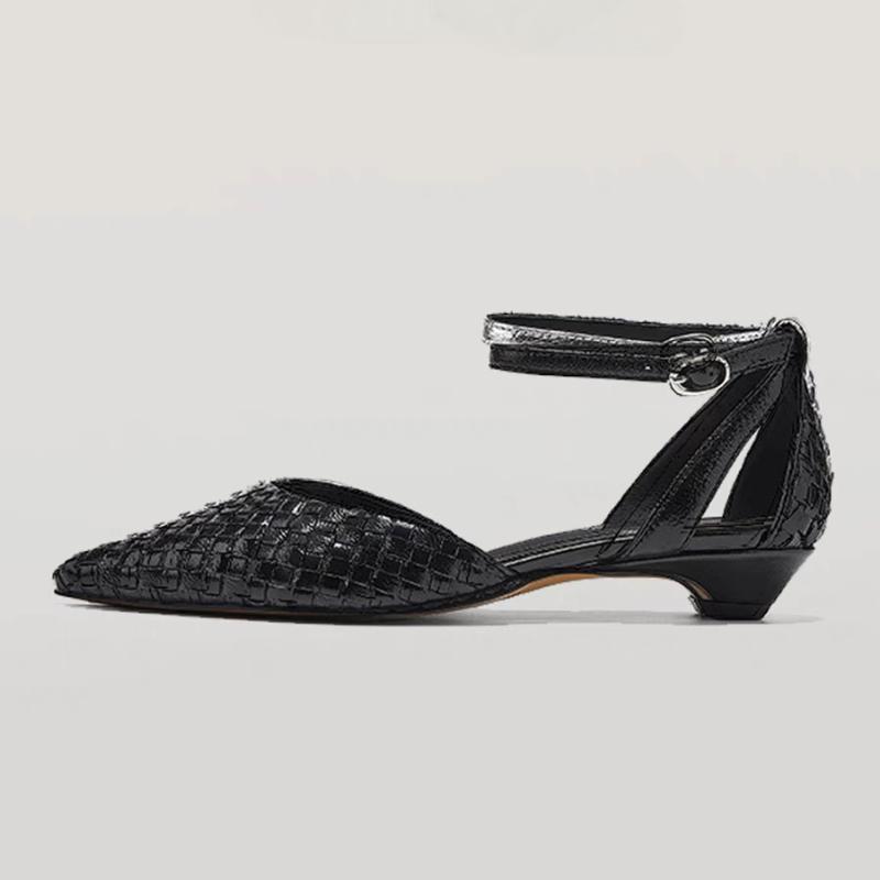Fashion Pointed Toe Low Heels Women Elegant Sandals Shoes Woman 2025 Summer Designer New Sexy Weave Shoes Dress Brand Sandalias Muje