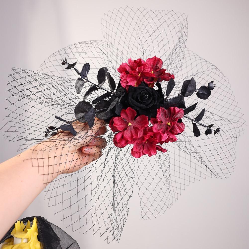 Elegant Halloween Hairpin Fashion Mesh Headpiece Creative Rose Hairpin  Halloween Party