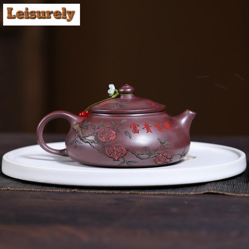 161ml Boutique Yixing Purple Clay Teapots Handmade Pomegranate Pot Raw Ore Dragon Blood Sand Mud Kettle Zisha Tea Set Collection