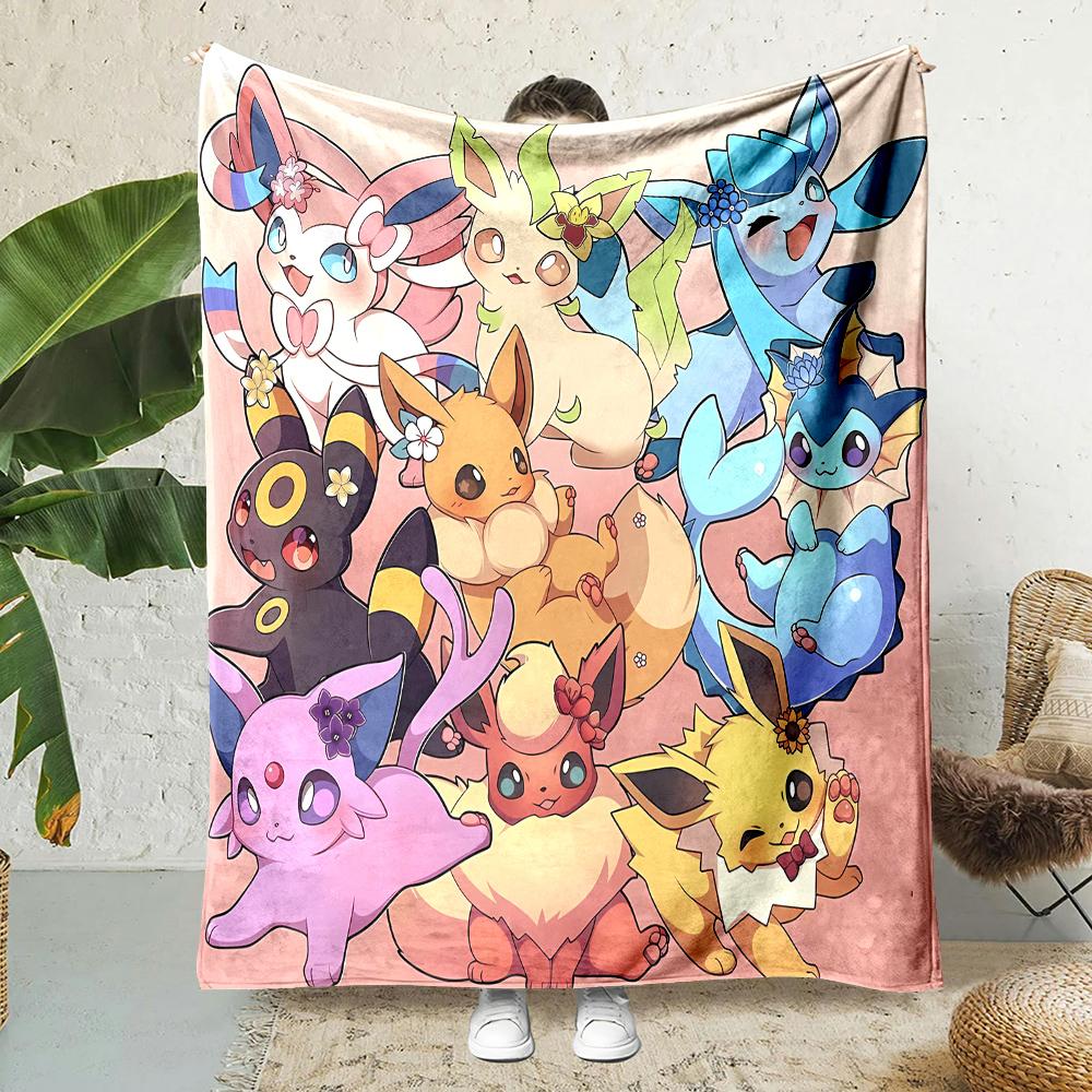 Japanese Games Pokemen-Eevee Cartoon Blanket Soft Fluffy Plush Blanket Sofa Office Quilt Throw Picnic Beach Towel Luxury Gift