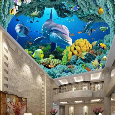 Photo 3D Underwater World Wall Mural Ocean Dolphin Hotel Living Room Kids Bedroom Interior Decoration Modern Ceiling Mural Wallpaper