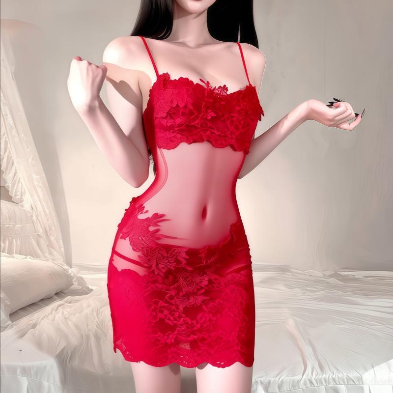 Sex underwear hollow lace sexy perspective water soluble embroidery suspender skirt nightdress mesh dress