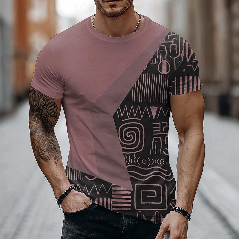 Mens T Shirt Asymmetric Spliced Design Tribal Symbol Print Mustard Yellow Short Sleeve Crew Neck Graphic Tee Clothing Apparel S M L XL XXL XXXL