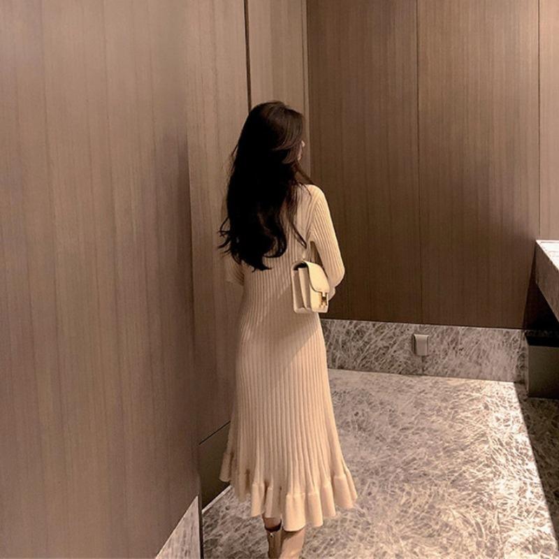 Autumn and Winter New Light Luxury Black High-end Retro Slim and Thin Temperament A-word Fishtail Dress