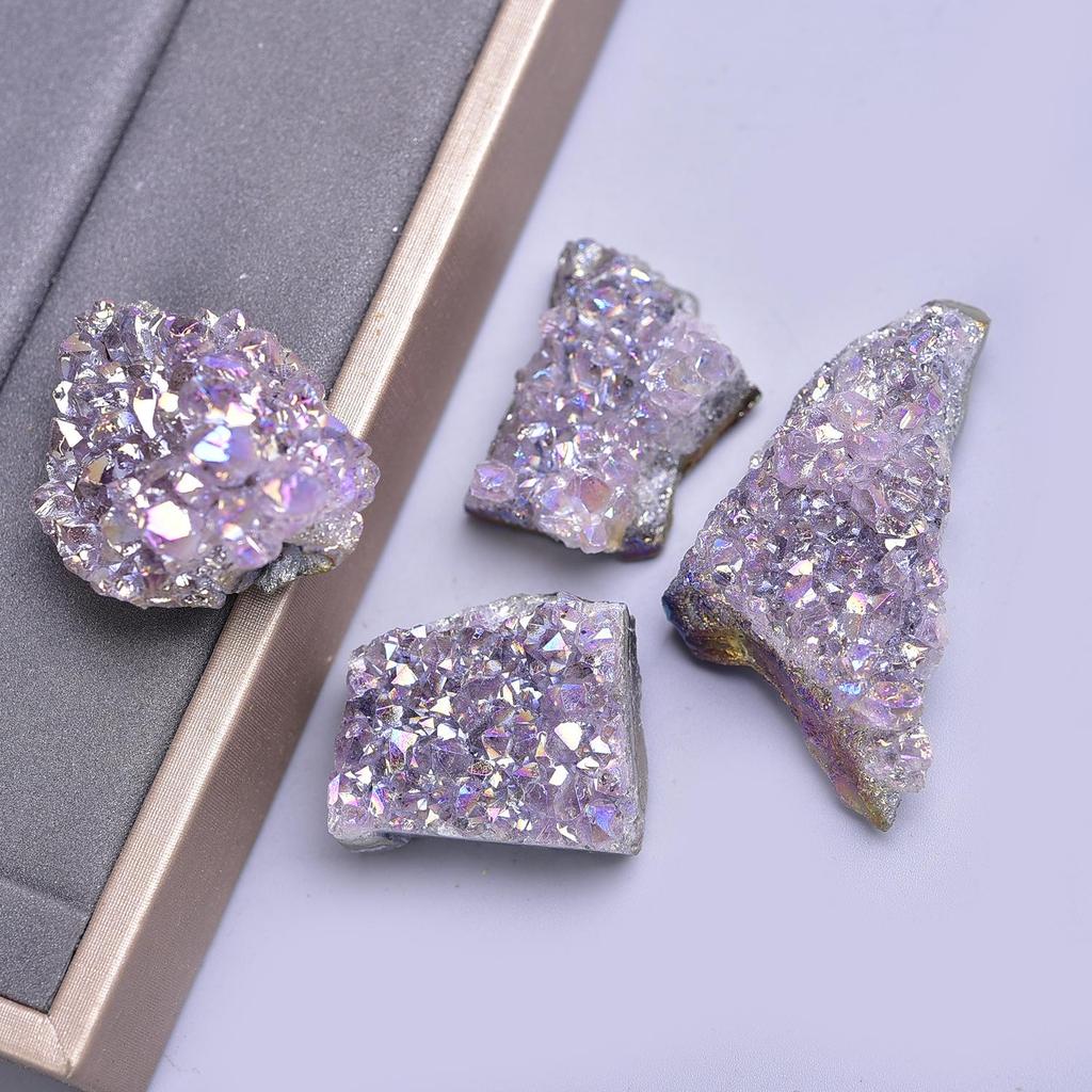 Electroplated Amethyst Cluster: Natural Purple Crystal Raw Stone Desktop Ornament