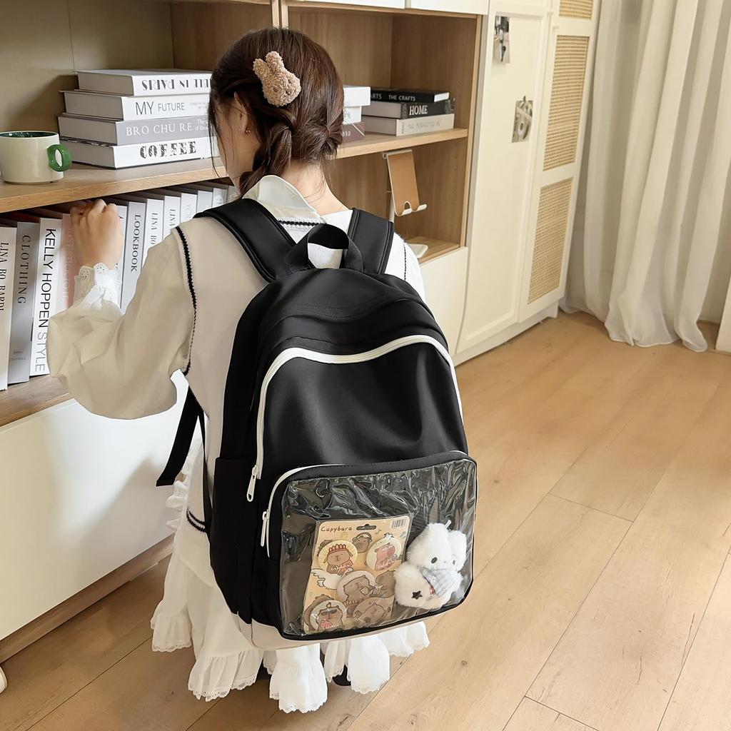 ZESU Women's Ita Bag, Large Capacity, Korean Style, Girls' Backpack, PVC Backpack, Transparent, Perfect for Commuting To Work or School, Elementary
