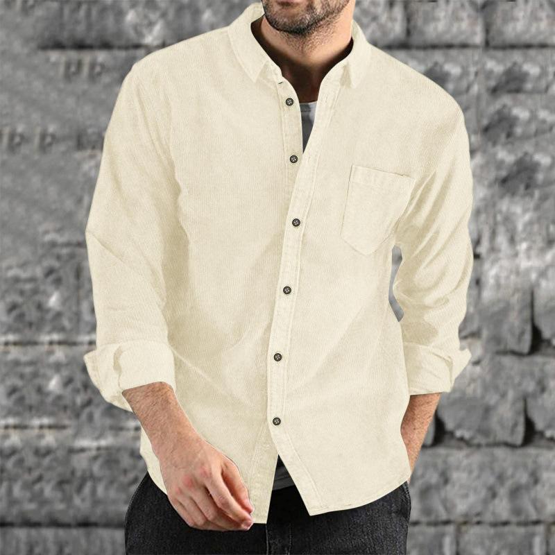 Mens Corduroy Long Sleeve Button Down Casual Loose Shirt