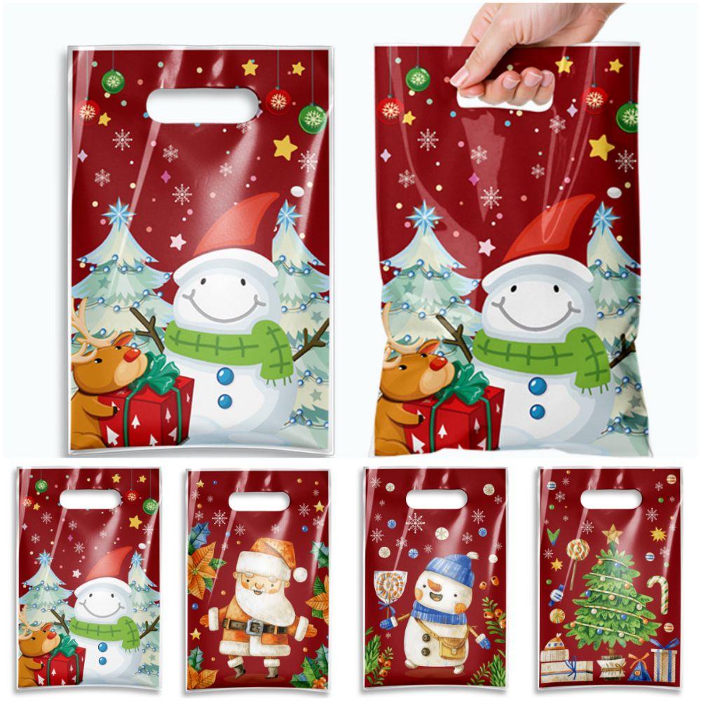 50ks Kreslený Santa Claus Vánoční dárkové tašky Vzor sněhu Vánoční potřeby Vánoční potřeby