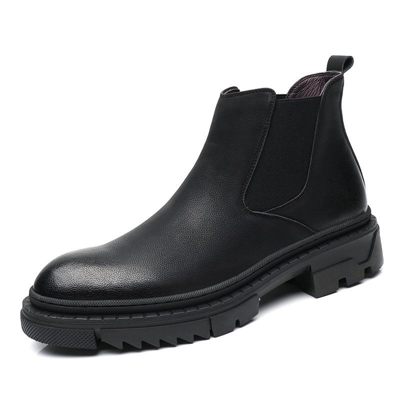 Men's Winter Cotton Martin Boots: British-Style, Mid-Cut Leather, Thick-Soled, Trendy Motorcycle Design
