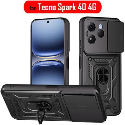 Slide Lens Armor Funda for Tecno Spark 40 4G Case for Tecno Spark 40 4G Case Magnetic Ring Stand Holder Cover Shockproof Capa