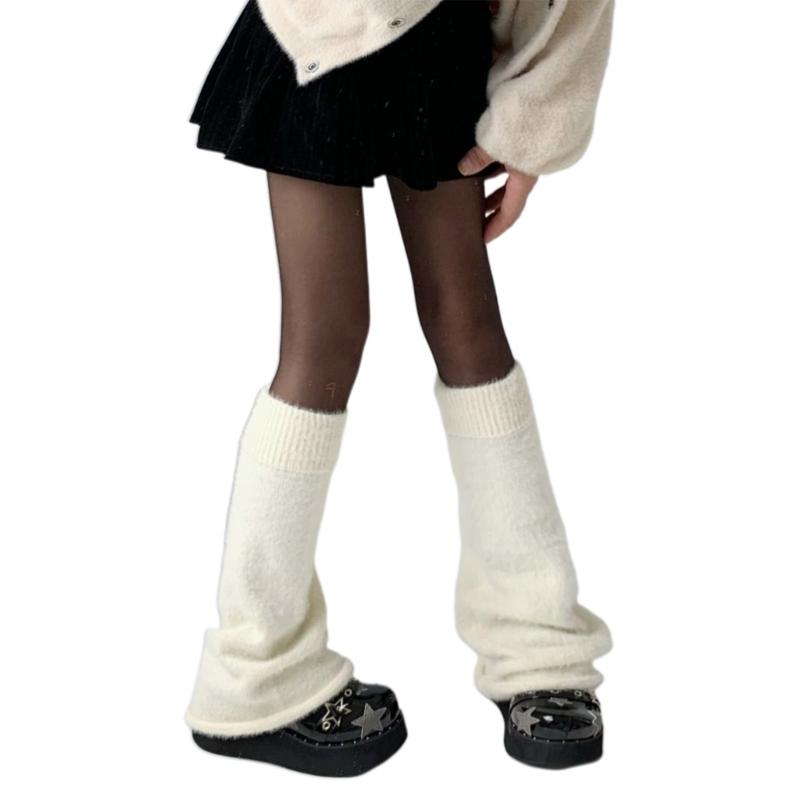 Women Flared Loose Foot Cover Winter Furry Solid Color Leg Warmers Streetwear