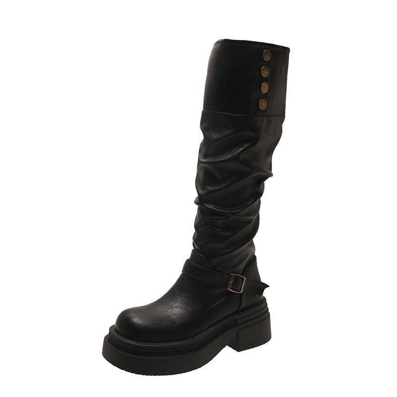 Brown Retro British Style Thick Soled Boots For Women  New Autumn And Winter Slimming Boots For Knights