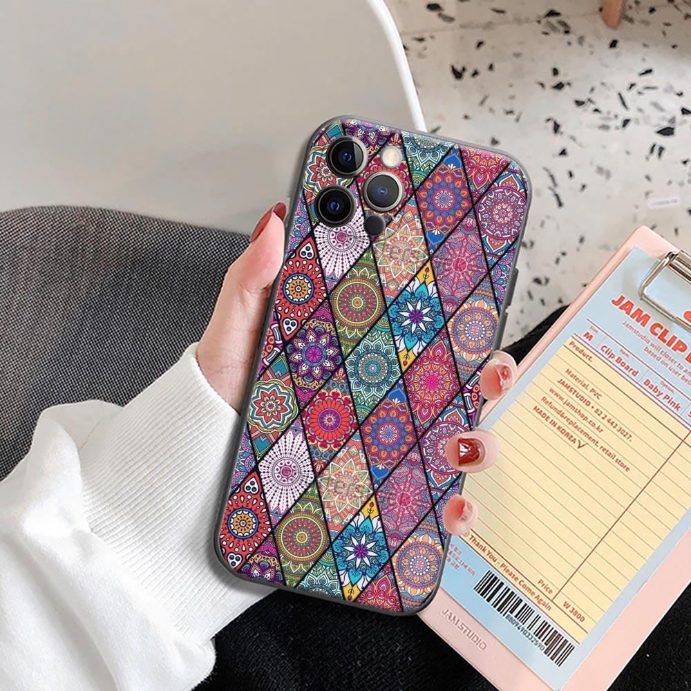 Retro Bohemian European Color Pattern Phone Case for iPhone 14 15 Pro 7 8 Plus SE 2022 11 12 13 Pro Xs Max Mini Cases Soft Cover