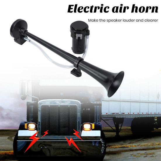 7-Inch Single Trumpet Air Horn Zinc Alloy 12V/24V 128dB Loud Sound for Cars Trucks Boats Complete Kit with Compressor & Mounting Hardware