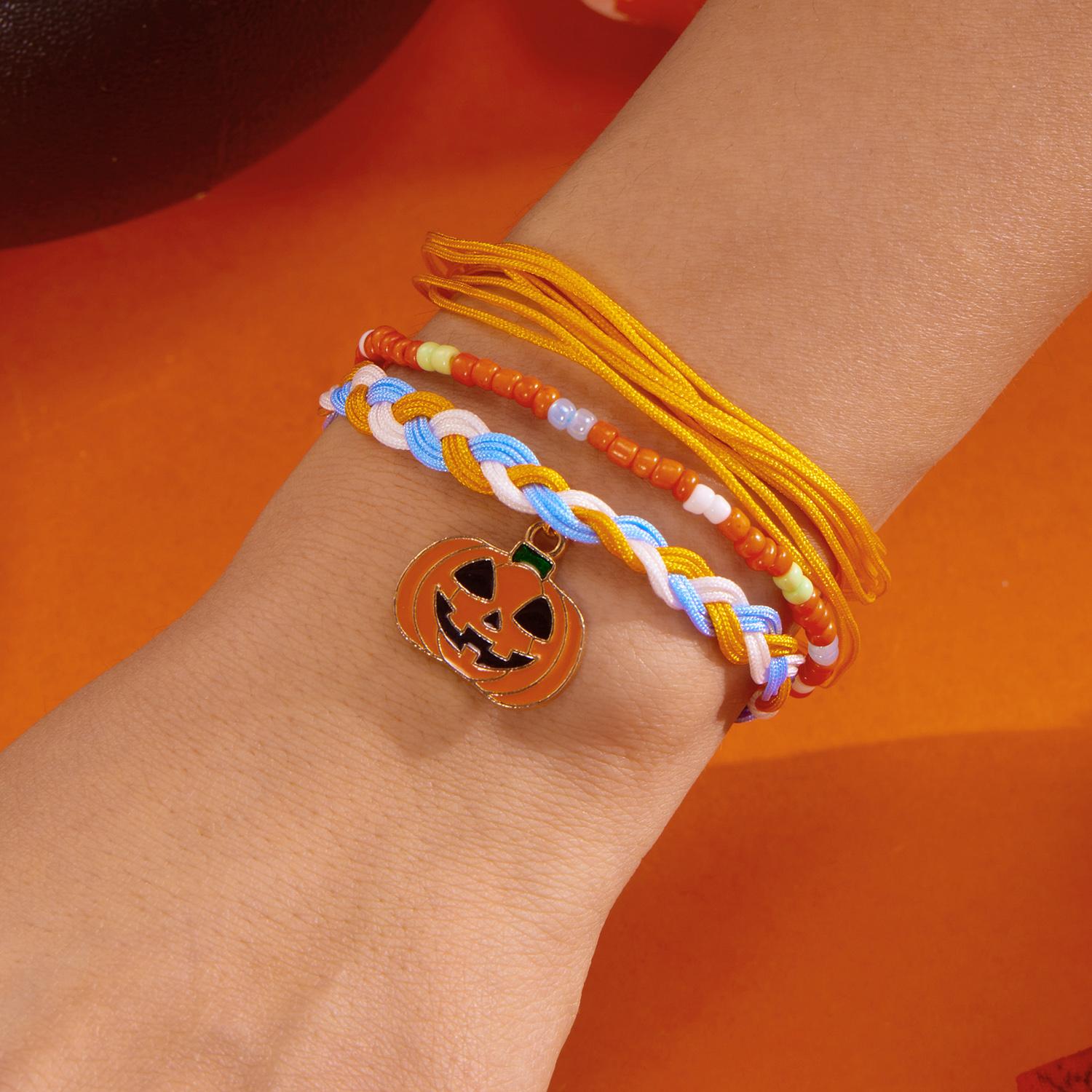 

Halloween Handmade Braided Ghost Pumpkin Bracelets for Women Men Hip Hop Beaded Bracelets Gifts Jewelry