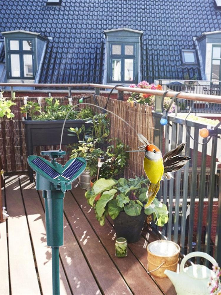 Solar Rotating Bird Toy Flying Hummingbird Power Vibration Birds Stake Flying Fluttering Toy For Garden Decoration