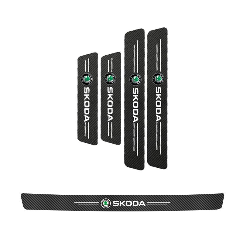 YJXH1 Car Door Sill Stickers Carbon Fiber Leather Anti-stepping Protector For Skoda Octavia VRS Rapid Kodiaq Fabia Karoq Superb Scala