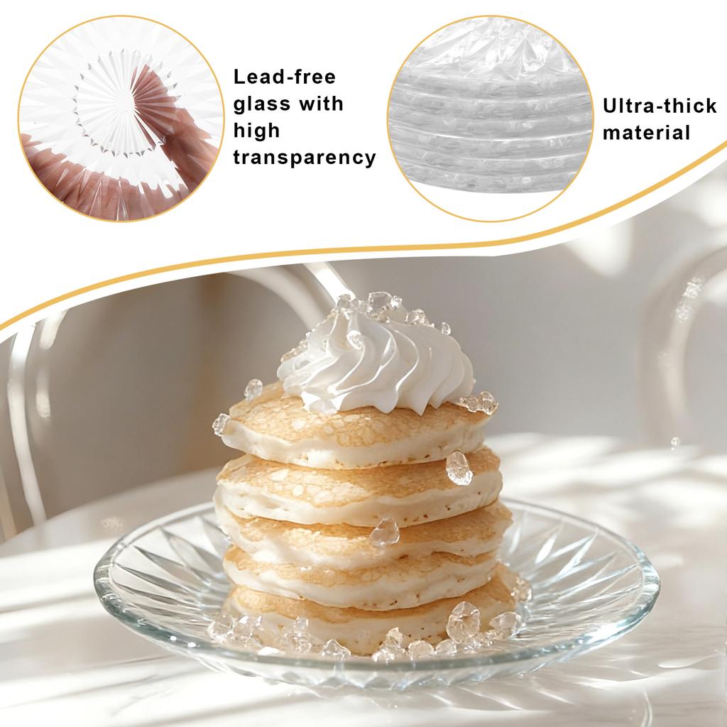 6 Pack Clear Glass Plates 6 Inch Round Transparent Small Glass Salad Plates Lead-Free Dinner Plates Set Small Heavy Duty Crystal