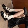 Spot Second Hair~ One Word with Thick Heel Mary Jane Shoes Women's 2025 New Small Leather Shoes Square Buckle Patent Leather Single Shoes Women