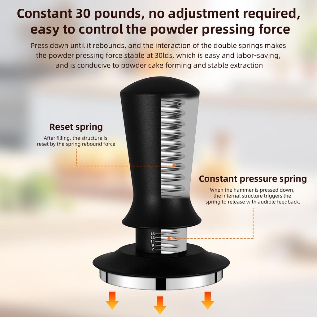 Coffee Tamper 30lbs Constant Pressure Reset Spring Self Adjustable Depth with Sound Feedback Espresso Tamper  with 304