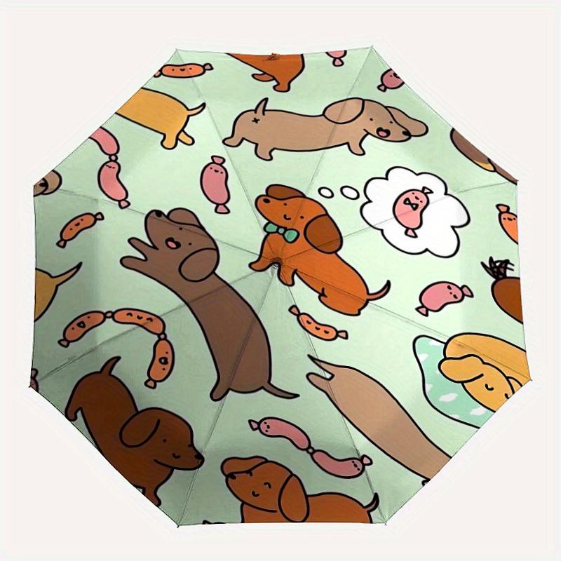 

1pc Dogs Sausage Automatic Folding Umbrella Portable Collapsible Design, 8-Rib Iron Frame, Durable Fabric 27196
