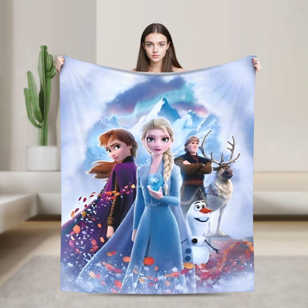 Frozen Elsa Anna Olaf Fantasy Comedy Knitted Blankets Fleece Super Warm Throw Blanket for Bedroom Sofa Bedspread